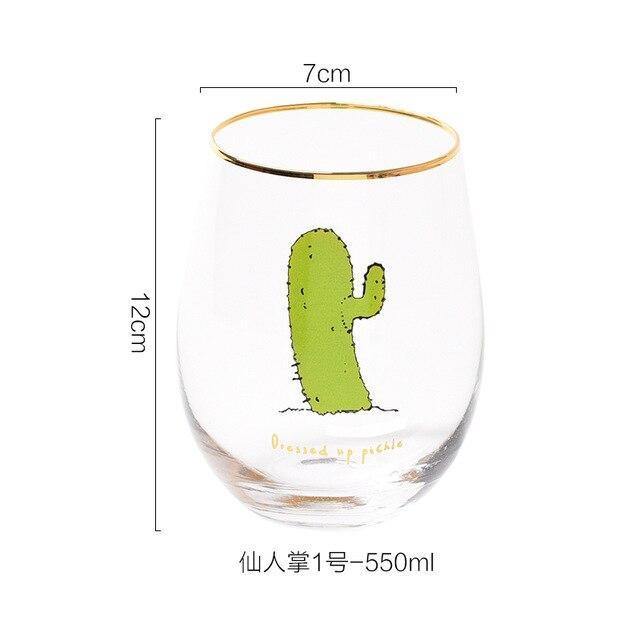 2pcs/lot Creative Flamingo Cactus Cat Printed Glod Glass Cup Crystal Water Wine Beer Drinking Glass - Nordic Side - 