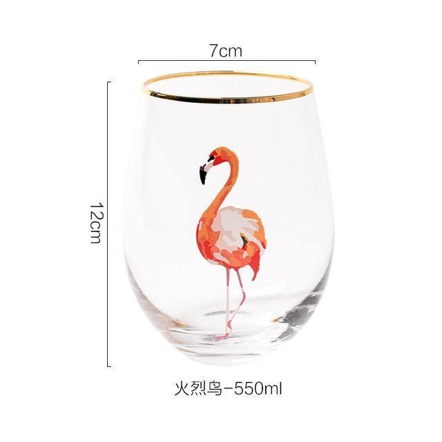 2pcs/lot Creative Flamingo Cactus Cat Printed Glod Glass Cup Crystal Water Wine Beer Drinking Glass - Nordic Side - 