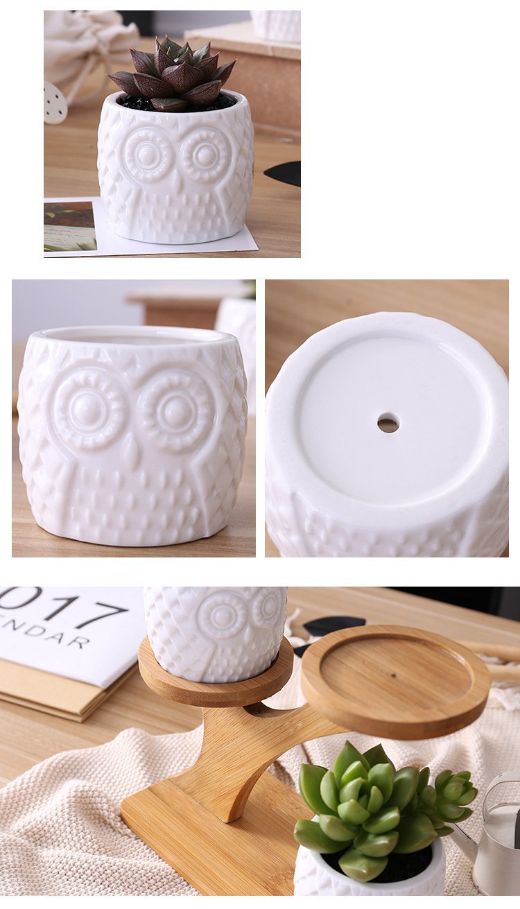 Set of Ceramic Owl Pots - Nordic Side - 