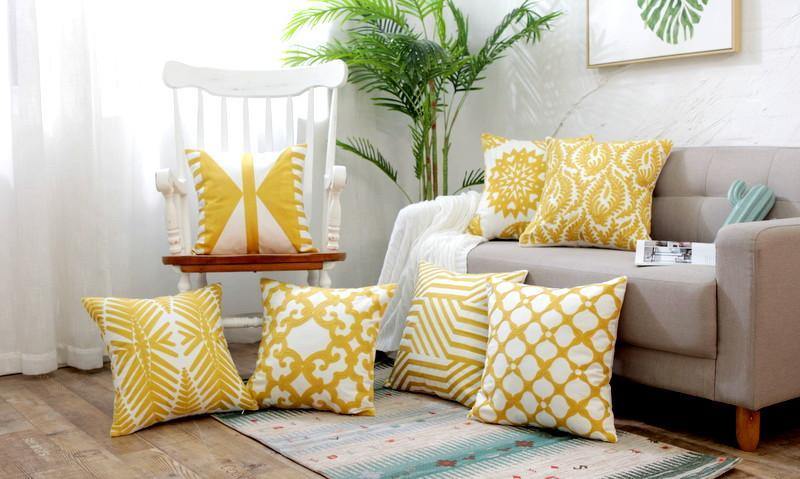 Yellow Classic Embroidery Cushions - Nordic Side - 