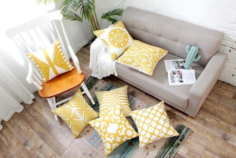 Yellow Classic Embroidery Cushions - Nordic Side - 