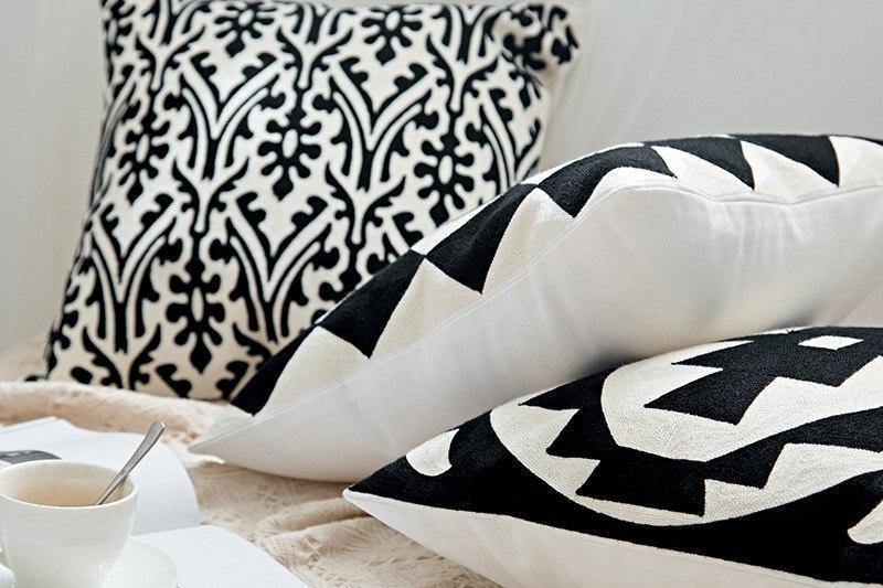 Black & White Embroidery Cushions - Nordic Side - 