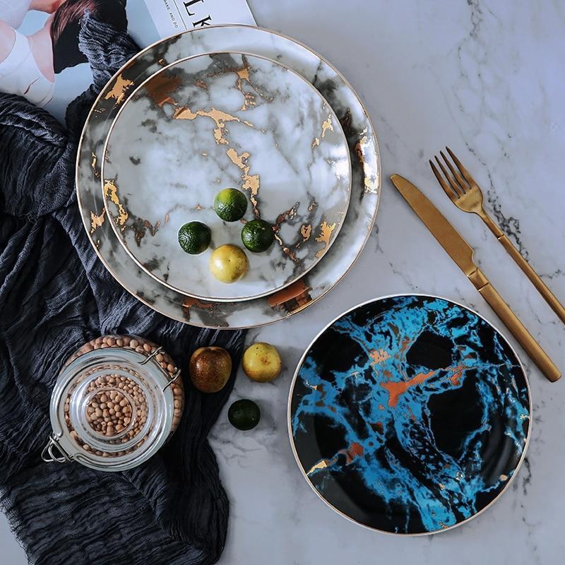 Set of 4 Unique Marble Ceramic Dinner Plates - Nordic Side - 12-07, feed-cl0-over-80-dollars