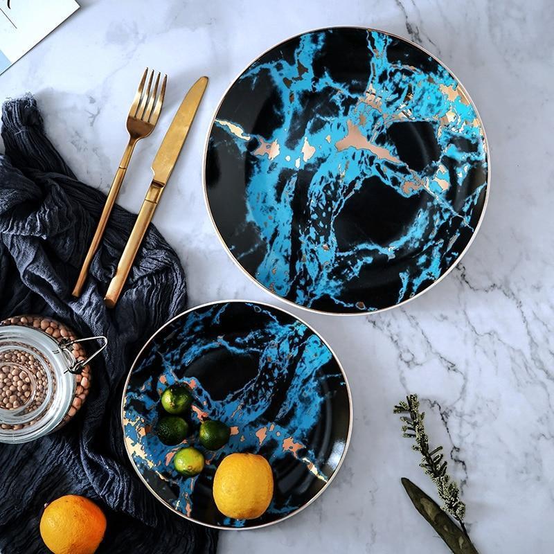 Set of 4 Unique Marble Ceramic Dinner Plates - Nordic Side - 12-07, feed-cl0-over-80-dollars