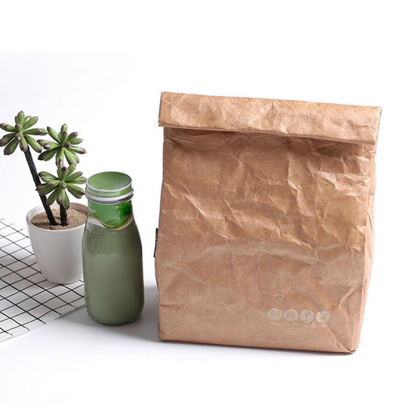 6L Brown Paper Lunch Bag Environmentally Friendly Reusable Lunch Box Durable Insulated Thermal Kraft Paper Bag Covered - Nordic Side - 