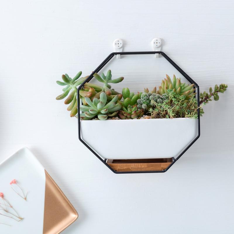 Ayla - Iron Frame Ceramic Geometric Planter - Nordic Side - 05-10