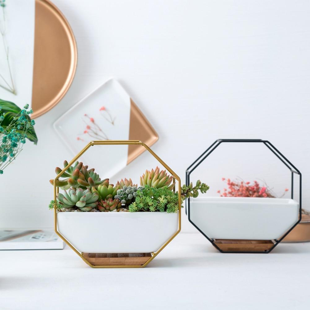 Ayla - Iron Frame Ceramic Geometric Planter - Nordic Side - 05-10