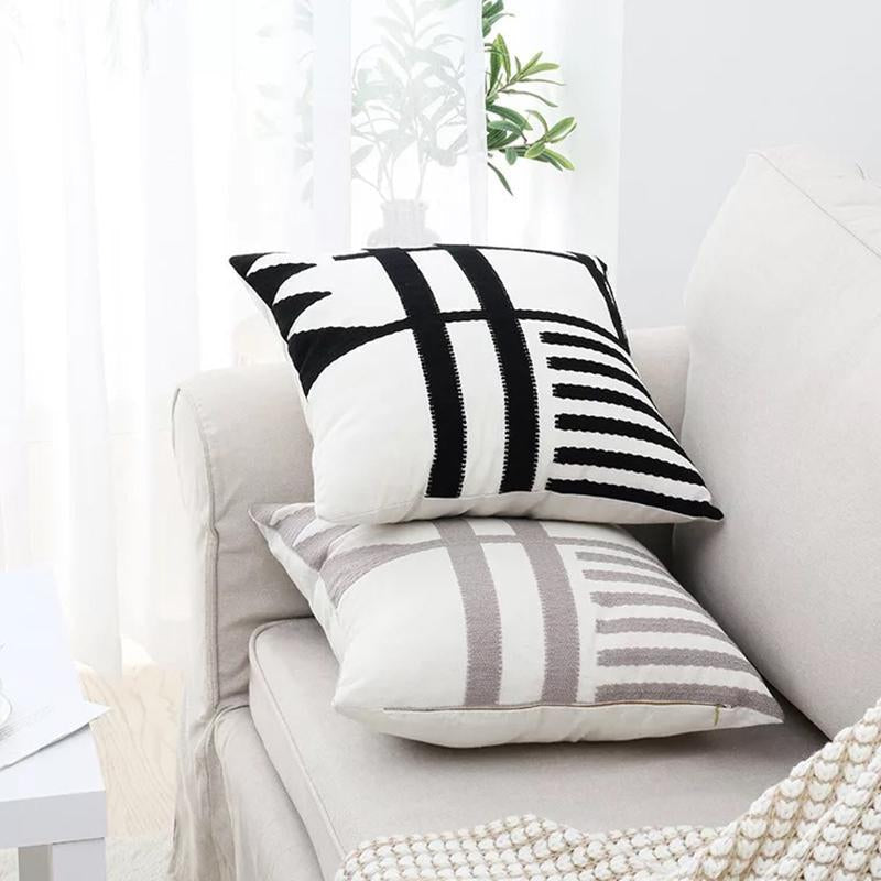 Black & Grey Geometric Patterned Cushion - Nordic Side - 