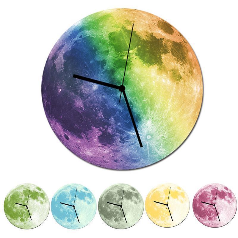 Lua - 3D Glow-In-The-Dark Moon Wall Clock - Nordic Side - 05-14, modern-wall-clock