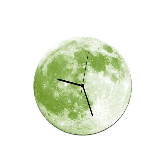 Lua - 3D Glow-In-The-Dark Moon Wall Clock - Nordic Side - 05-14, modern-wall-clock