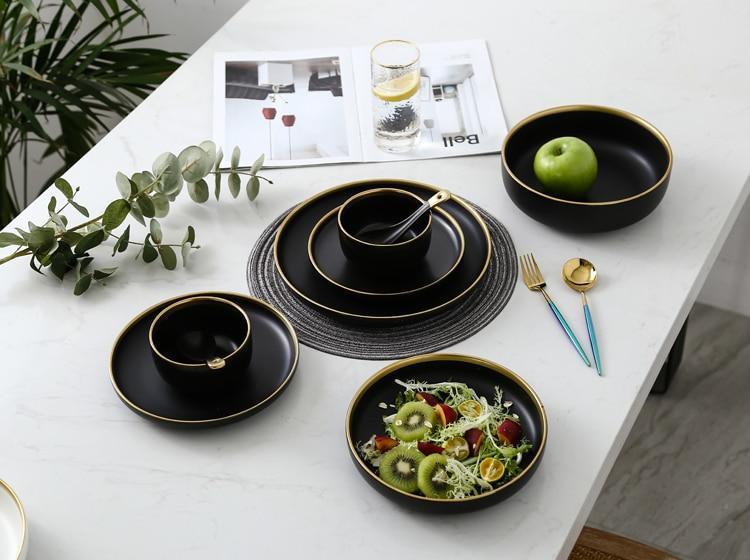 Black & White Ceramic Dinnerware with Gold Rim - Nordic Side - 