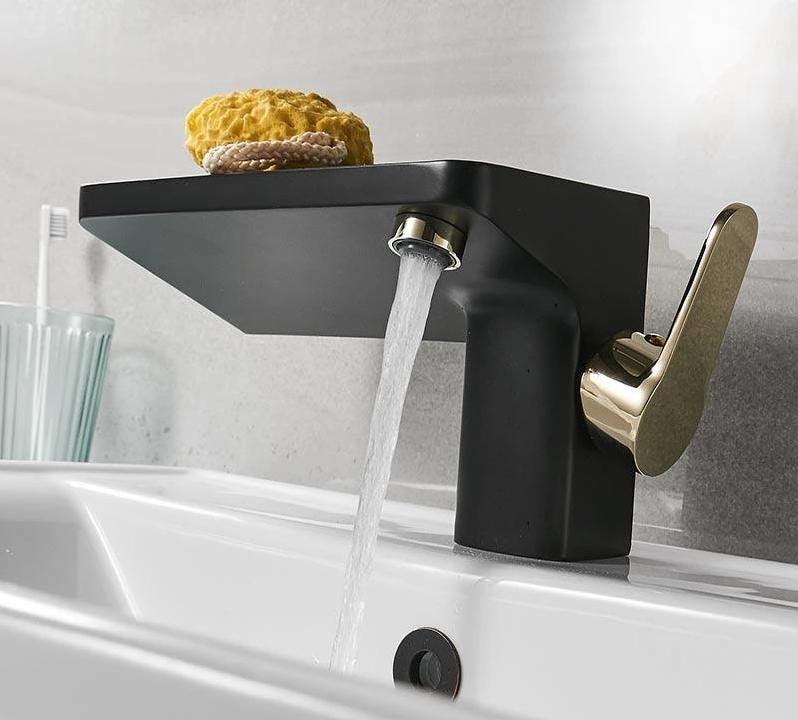 Portia - Porcelain Faucet with Mini Shelf - Nordic Side - 09-11, bathroom, bathroom-collection, bathroom-faucet, bathroom-shelf, fab-faucets, faucet, feed-cl0-over-80-dollars, kitchen, kitche