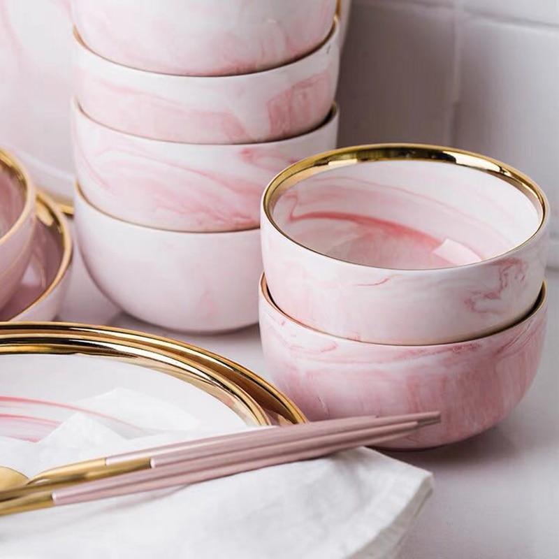 Pink Marble with Gold Rim Dinnerware - Nordic Side - 