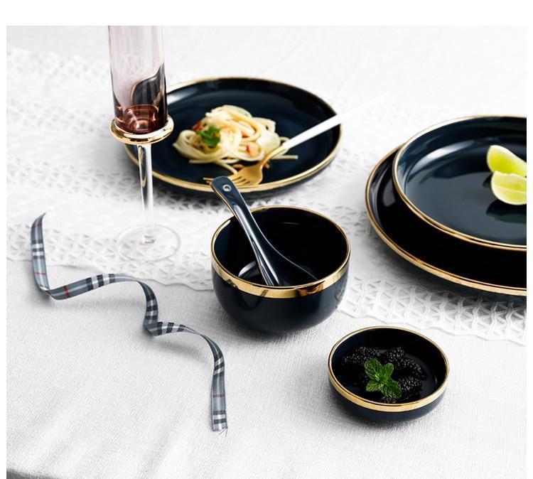 Black & Pink Dinnerware with Gold Rim - Nordic Side - 