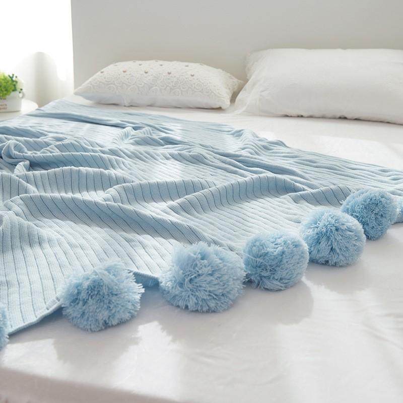 Pom Pom Bed Sofa Throw Blanket - Nordic Side - 